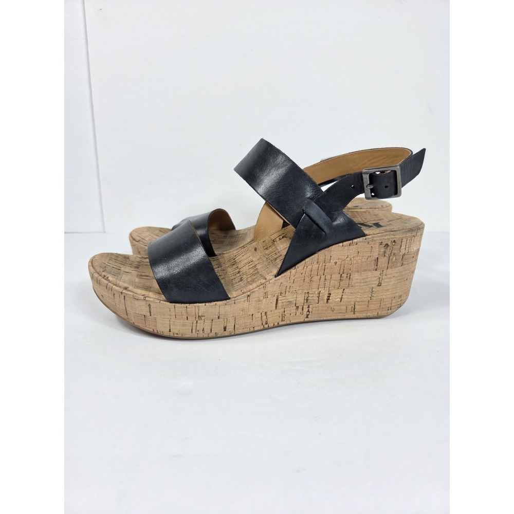 Kork Ease Sandals Women 8 Austin Cork Wedge Ankle Strap Slingback Black Used